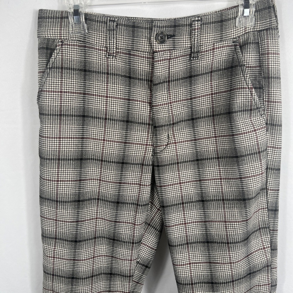 American Eagle Stretch Women's Plaid Pants Size 6 Red Black Tan Button Zip - Picture 2 of 8